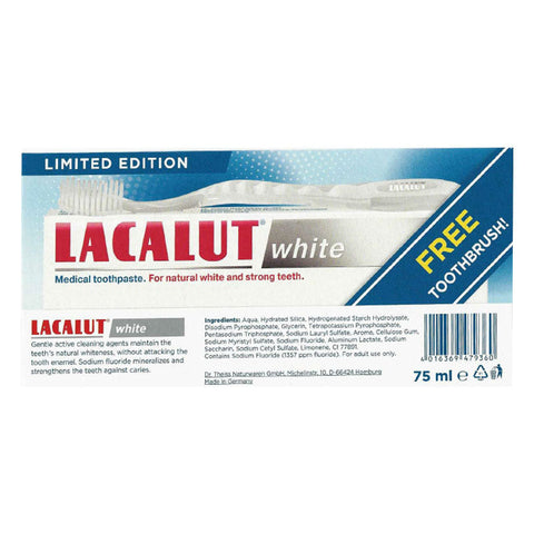 Lacalut White Toothpaste 75 ml with Free Toothbrush (Limited Edition)