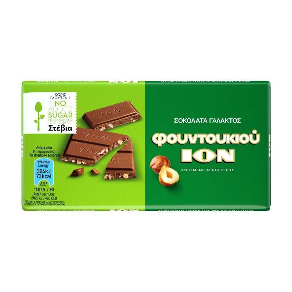 Ion Milk Chocolate With Hazelnut (No Added Sugar, Gluten Free) - 60g.