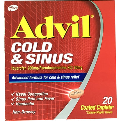 ADVIL COLD AND SINUS COATED CAPLETS 20S