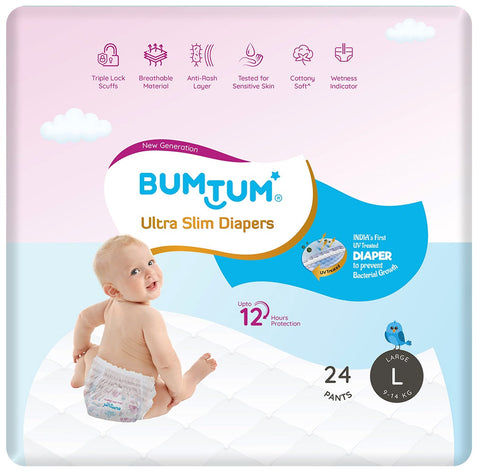 Bumtum UltraSlim Baby Pant Style Diapers Large - Pack of 24