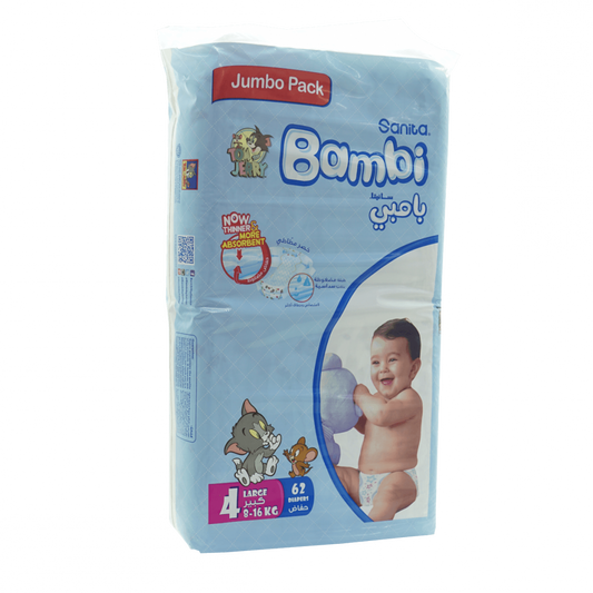 Bambi Baby Diaper Jumbo Pack Size 4 Large 8-16kg 62 pcs