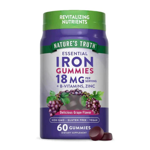 Nature's Truth Essential Iron Gummies+B Vitamins Zinc Grape 60's