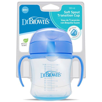 Dr. Browns 6 Oz/180 Ml Soft-Spout Transition Cup W/ Handles (Blue Deco, 6M+, 1-Pack) - (Plastic)
