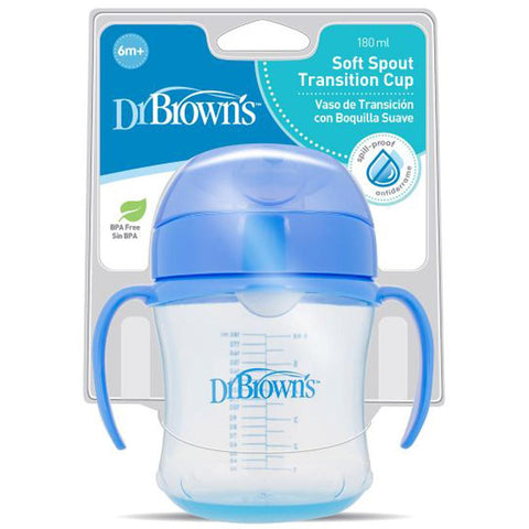Dr. Browns 6 Oz/180 Ml Soft-Spout Transition Cup W/ Handles (Blue Deco, 6M+, 1-Pack) - (Plastic)