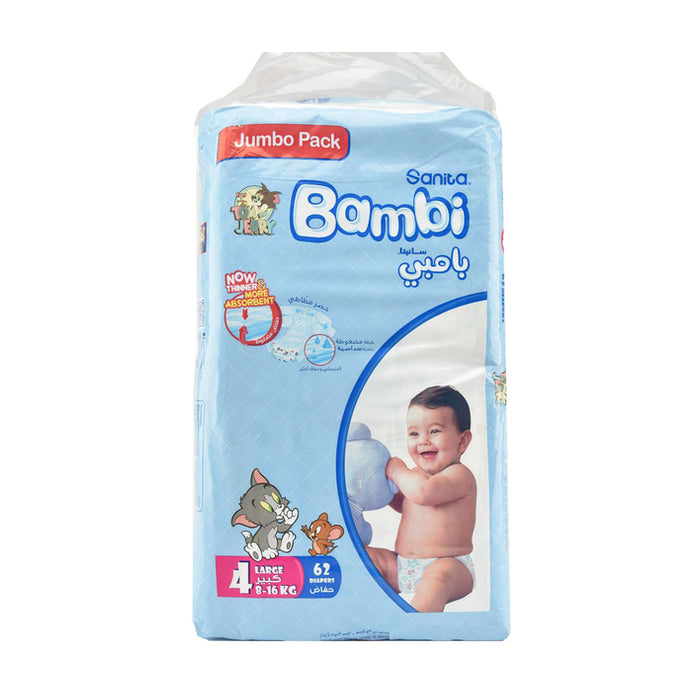 Bambi Baby Diaper Jumbo Pack Size 4 Large 8-16kg 62 pcs